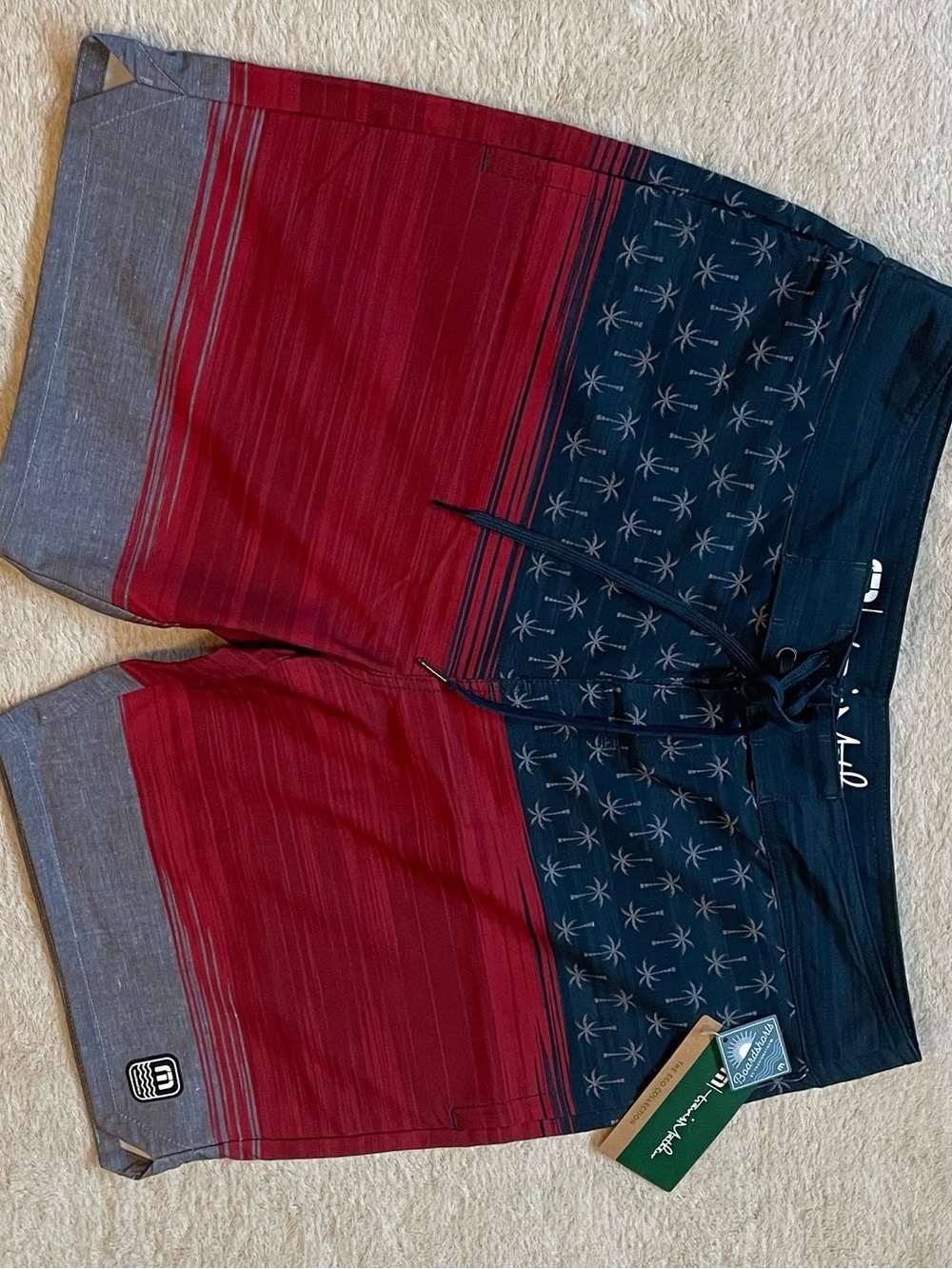 Travis Mathew Red and Navy Palm-Print Men's Board Shorts